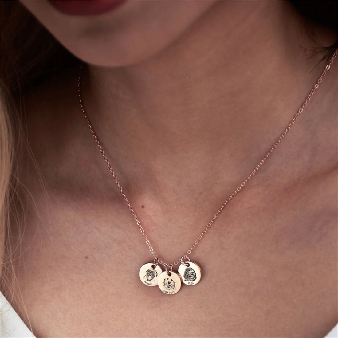 collier gravé chat chien 3 pendants 